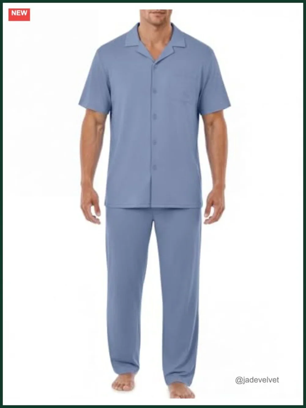 Men's Pajama Set - Button Down Short Sleeve Top with Long Pants, Soft Breathable